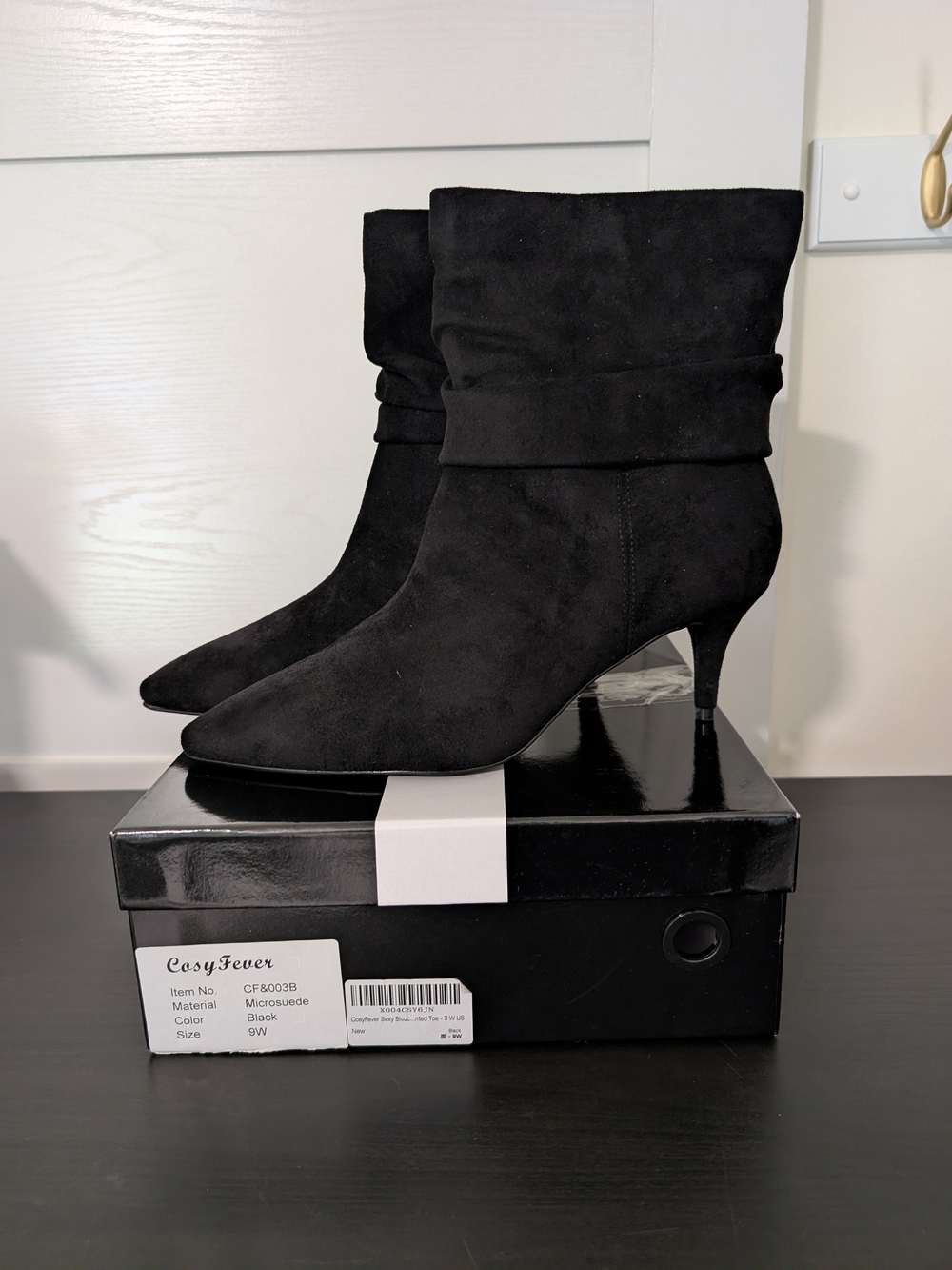 Fever Black Suede Fold-Over Kitten-Heel Ankle Boots